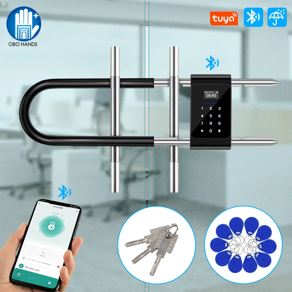 

Smart Tuya APP Fingerprint Door Lock Long U-Shaped Combination Padlock Adjustable Shackle with 13.56MHz RFID Keyfobs for Office