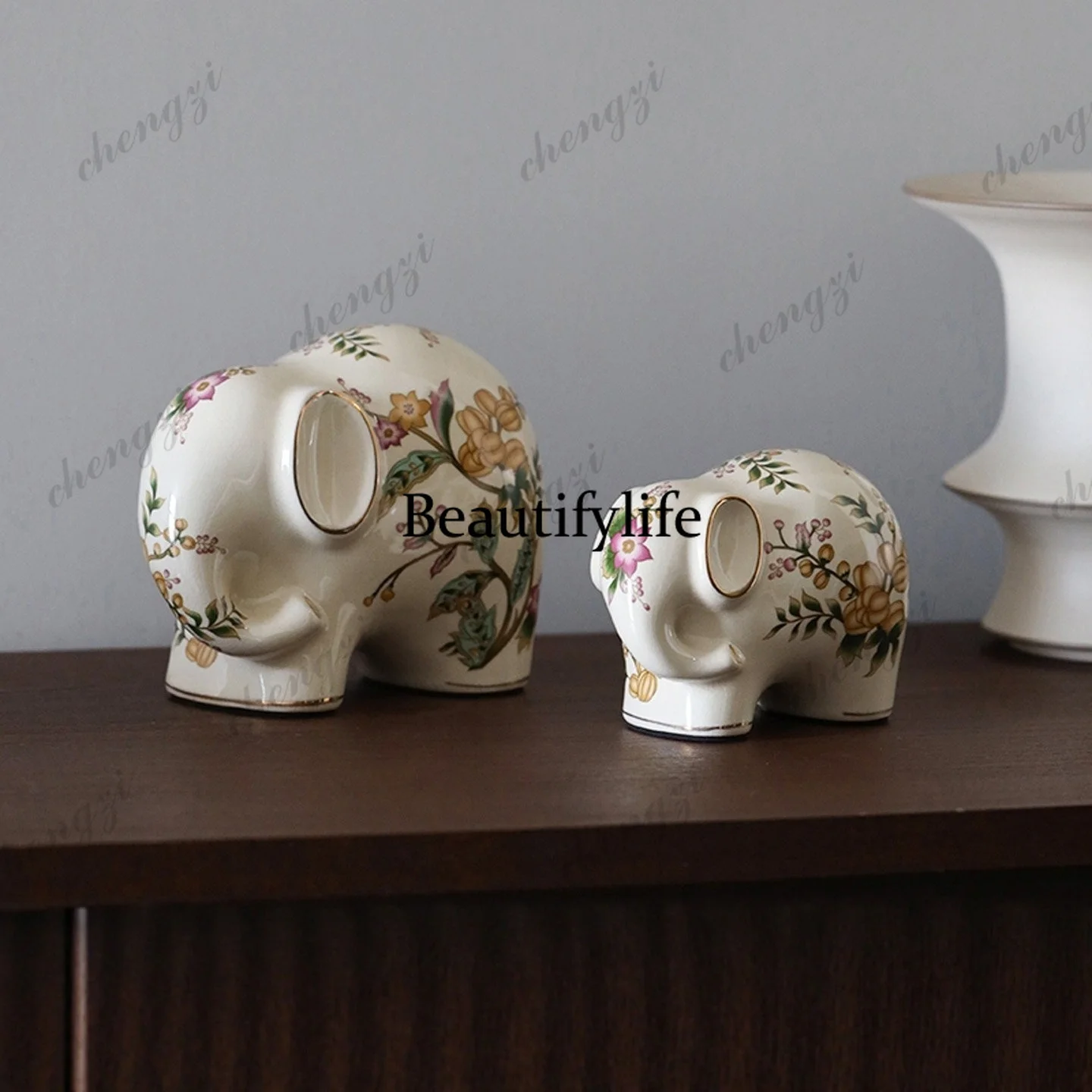 Song Dynasty aesthetic elephant ceramic ornament new Chinese living room desktop decoration high-end porch housewarming gift