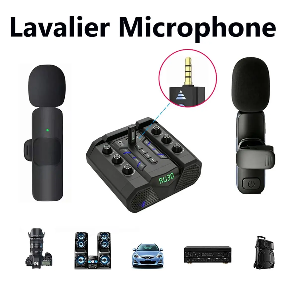 Lavalier Microphone Wireless 3.5mm Omnidirectional Condenser Mic Megaphones for Camera Speaker Phone Record Live Stream