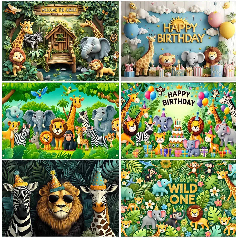 

Jungle Wild Animal Theme Backdrop Cartoon Lion Giraffe Children Birthday Party Decoration Newborn Baby Shower Supplies Kid Gifts