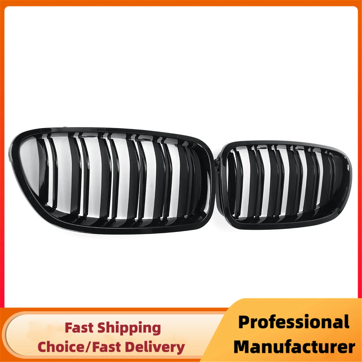 Car Front Kidney Sport Grille For BMW 5 Series F10 F11 F18 520d 530d 540i 2010-2017 1Pair Gloss Black Dual Slats Racing Grill