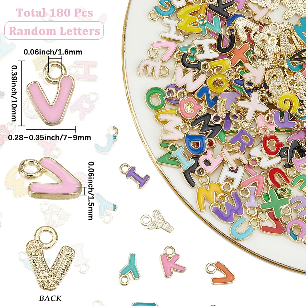 1 Box 180Pcs Enamel Letter Charms Bulk Metal Alphabet Charm A to Z Capital Initial Letters Pendants for Jewelry Making Necklace