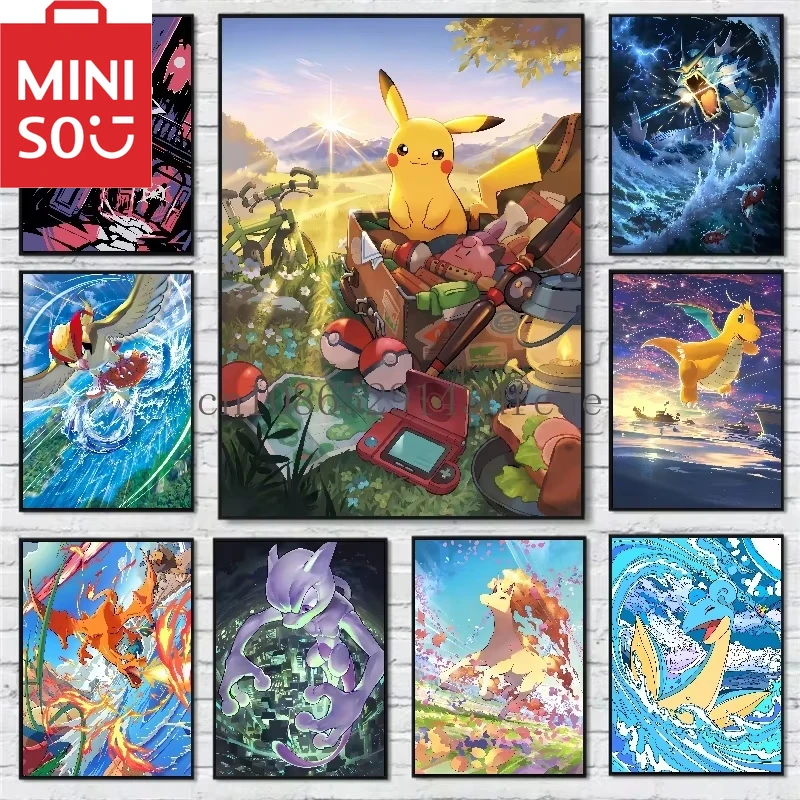 MINISO DIY pintura al óleo por número Anime japonés Pokemon Pikachu decoración del hogar decoración del dormitorio el mejor marco de regalo para niños