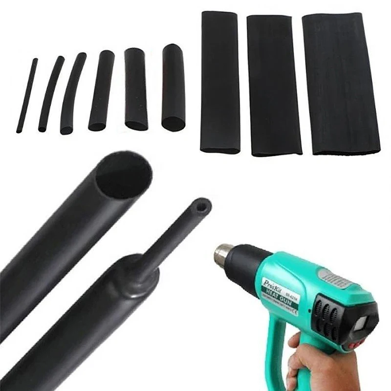 150PCS (2:1) black waterproof and flame-retardant heat shrink tubing, automotive wire and cable conduit, wire protection DIY