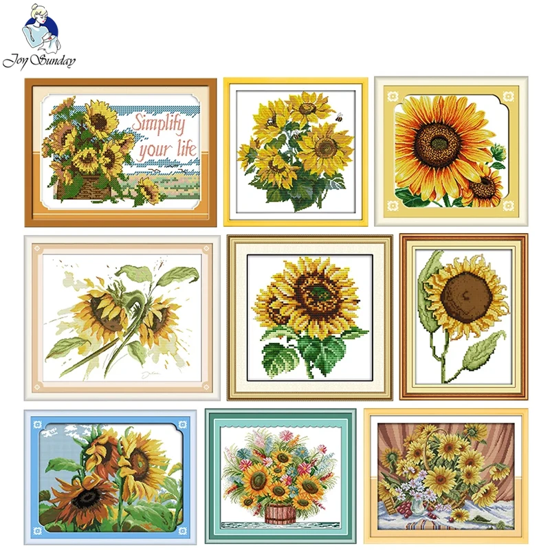 Joy Sunday kit punto croce modello girasole timbrato contati Set ricamo fai da te 16CT 14CT stampato ago a mano artigianato decorazioni per la casa