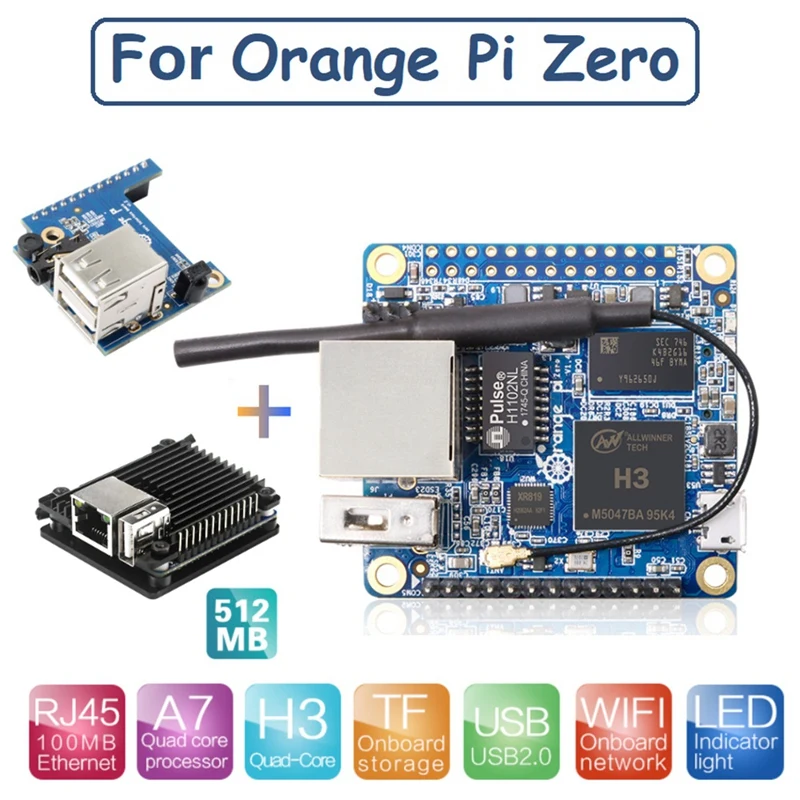 

Для Orange Pi Zero 512 МБ Allwinner H3 с алюминиевым корпусом + плата расширения интерфейса, расширенный интерфейс USB/аудио/инфракрасный порт