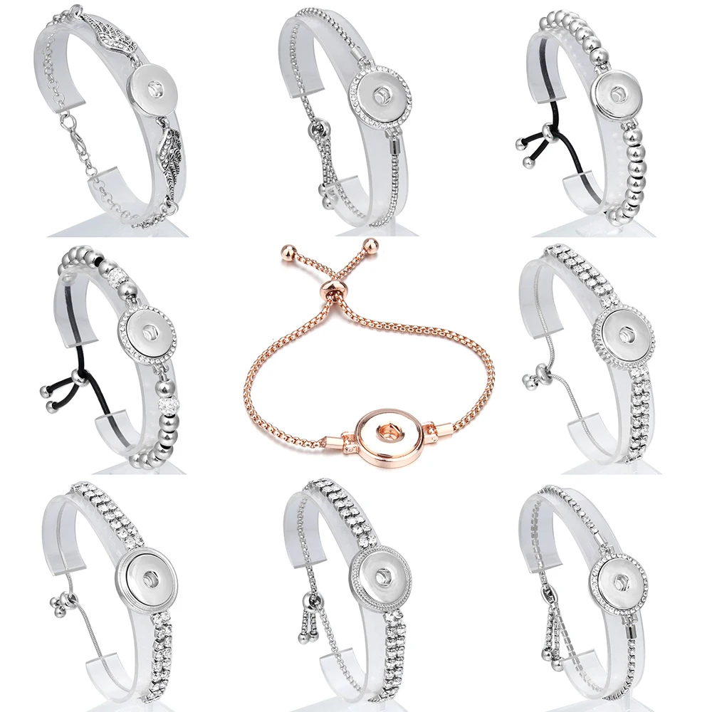 Новый браслет с кнопками-застежками ювелирные изделия подходит для кнопок 18 мм Регулируемые Цепи серебристого цвета металлический браслет-застежка 18 мм для женщин и мужчин