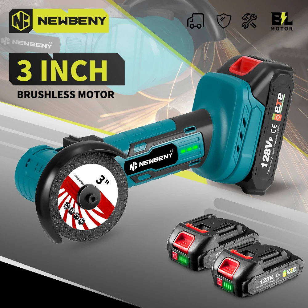 NEWBENY 3 Inch Mini Brushless Angle Grinder Household Cordless Grinding Cutting Woodworking Tool For Makita 18V-21V Battery