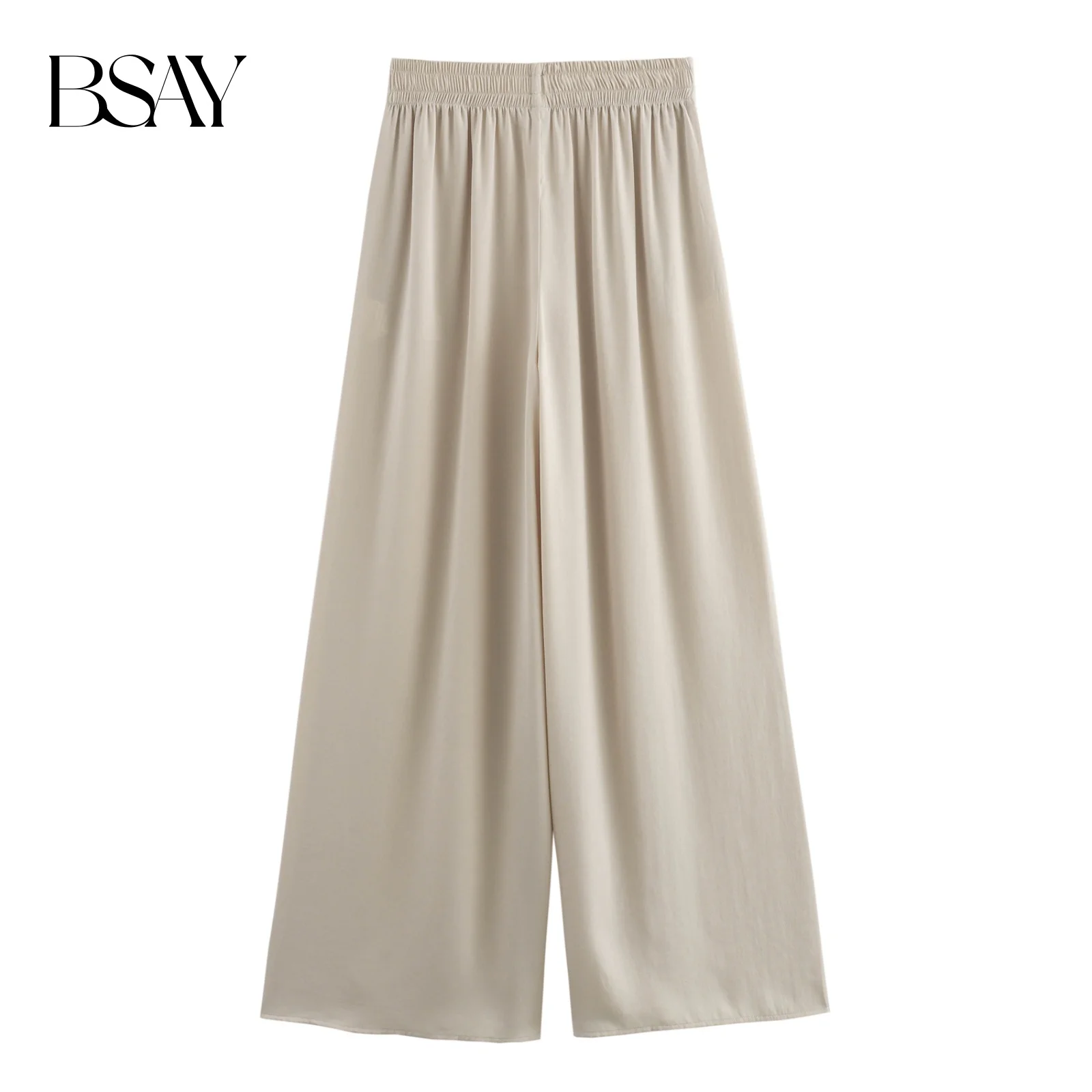 BSAY moda donna primavera estate nuovi pantaloni tinta unita Chic femminile elastico in vita pantaloni a gamba larga Mujer