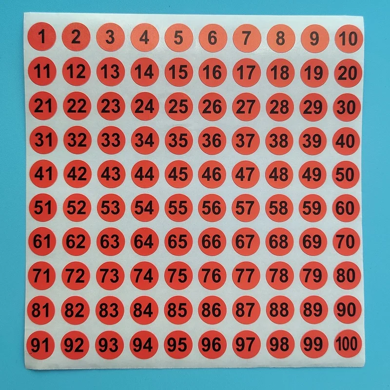 10 Sheets 1-100 Serial Consecutive Red Number Labels  1cm  Paper Number Sticker  Self-adhesive Round Sticker