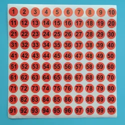 10 arkuszy 1-100 Serial Consecutive Red Number Labels 1 cm Papierowa naklejka z numerem Samoprzylepna okrągła naklejka