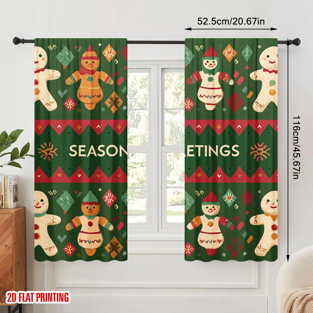 2pcs,2D plane printing Creative Curtains merry christmas Polyester Woven (without rod) Decorations Inside for Bedroom & Living