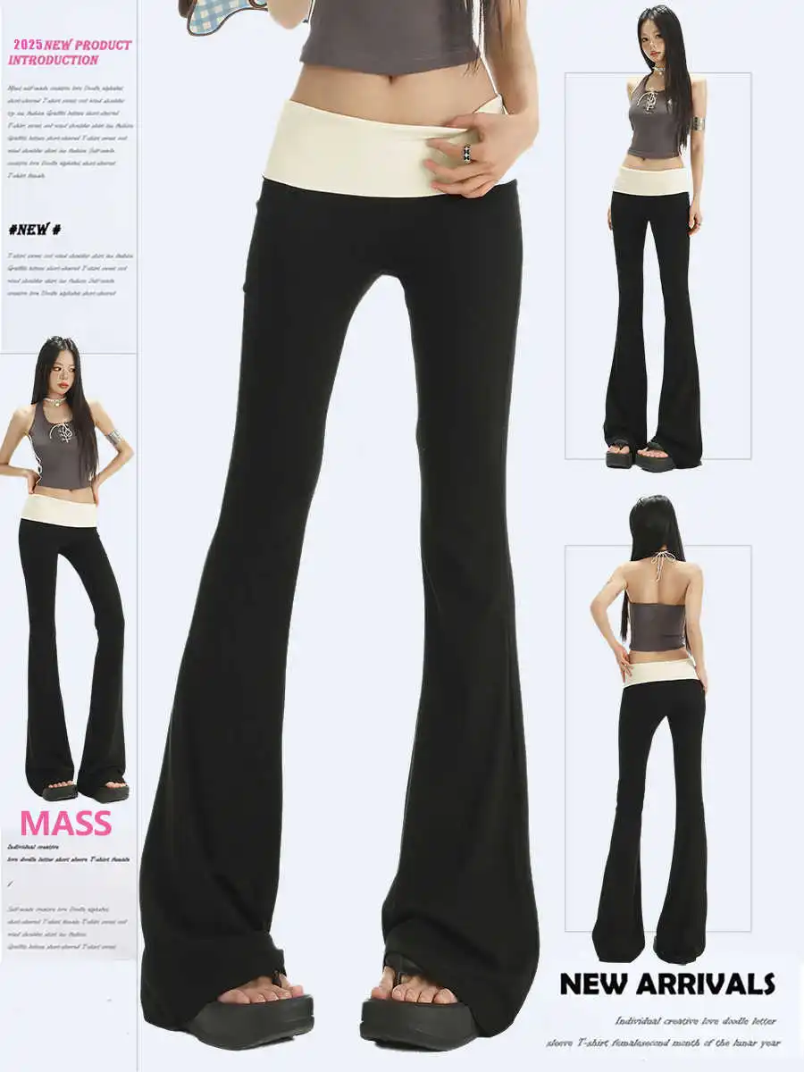 

Осень-зима 202, женские корейские винтажные лоскутные брюки с низкой посадкой, уютные расклешенные брюки для йоги 2000-х годов Y2k Kpop Bell Bottom Coquette Gyaru, новинка 2023 г.