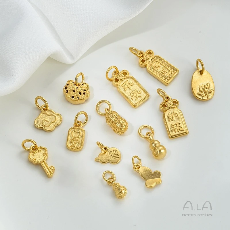 Strong Color Retention Sand Gold Fulu Gourd Pendant Butterfly Lotus Nafu Ping An Ruyi Hang Tag Bracelet Chain Jewelry Pendant