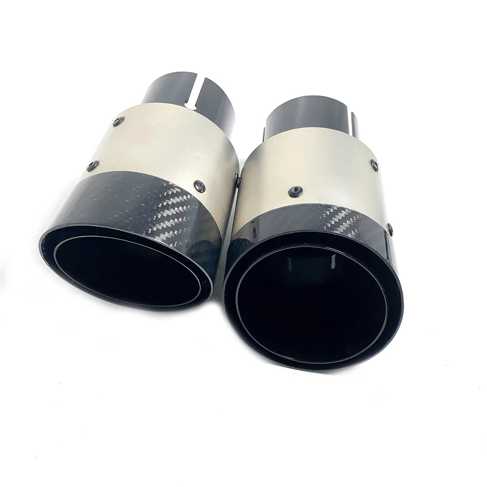 Newest 1Pcs Outlet 89mm 101mm Black Exhaust Pipe Half Silver Aluminum Alloy With Half Glossy Carbon Fiber Muffler Tip For Cars