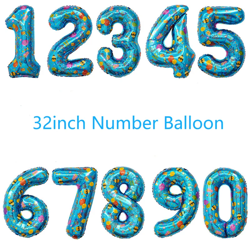 

32Inch Blue Aluminum Foil Number Balloon Happy Birthday DIgital Balloons Children Boys Happy 1st 2nd 3rd Birthday Party Decor
