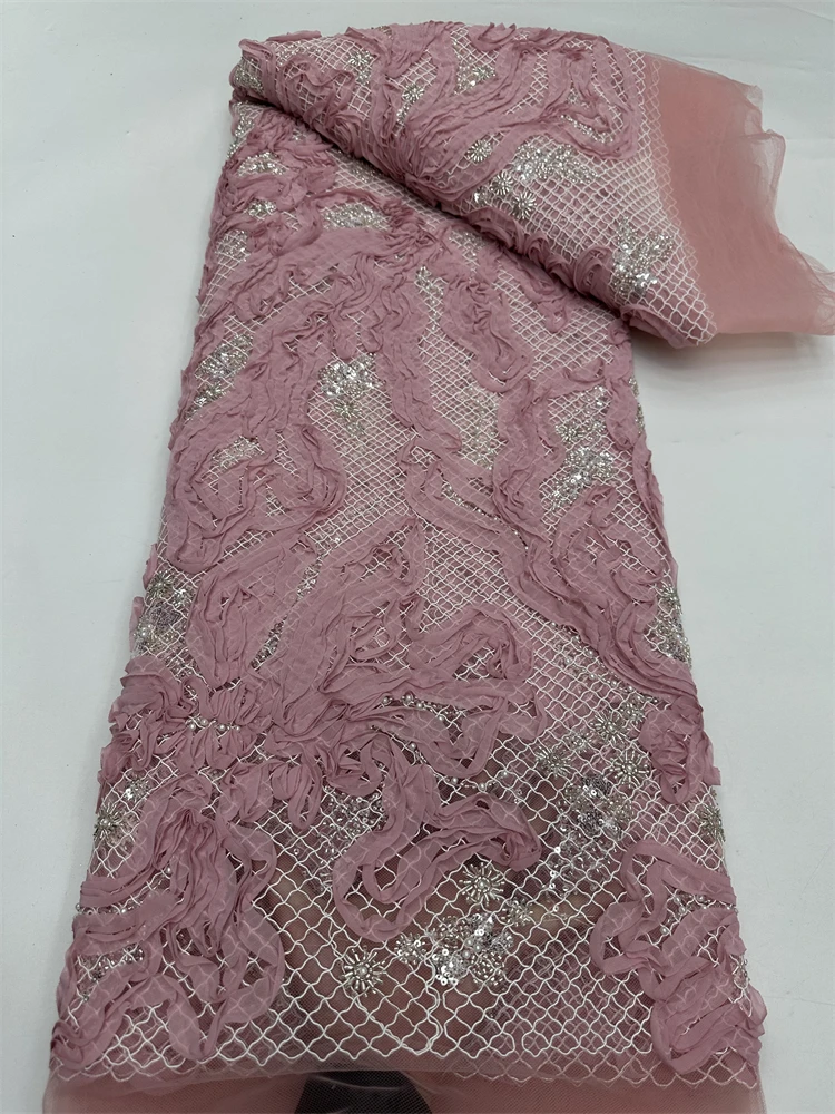 Luxury French Beaded Sequins Mesh Lace Fabric 2025 High Quality African Nigerian Wedding Lace Material Bridal Fabric Sewing