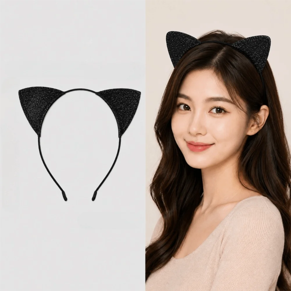 Cute Shinny Halloween Cat Ear Headband Universal with Non-slip Buckle Cat Ear Hair Hoop Fabric Wrapped Dress Up Head-wear Adult