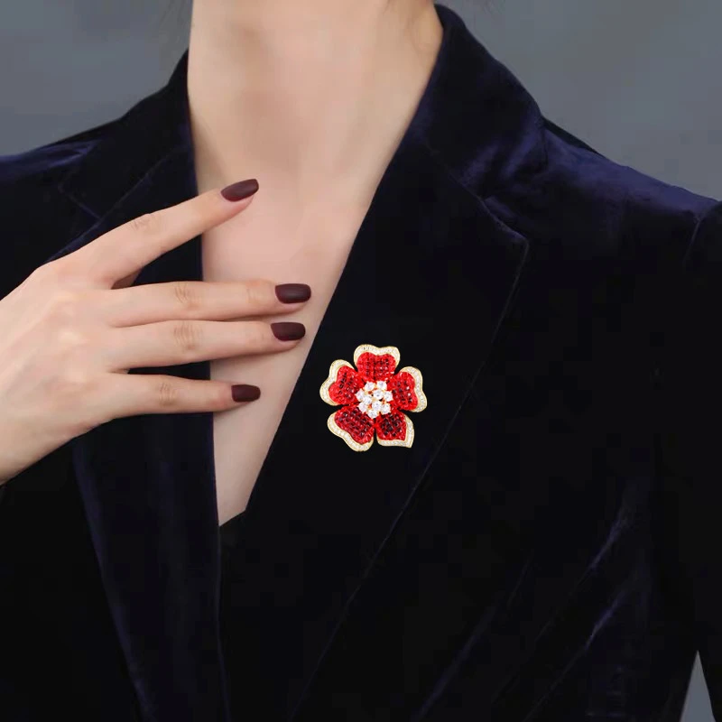 Beautiful Elegant Blue Glazed Flower Brooch Inlaid with Zircon High-grade Retro Clothing Accessories Holiday Gifts to Friends