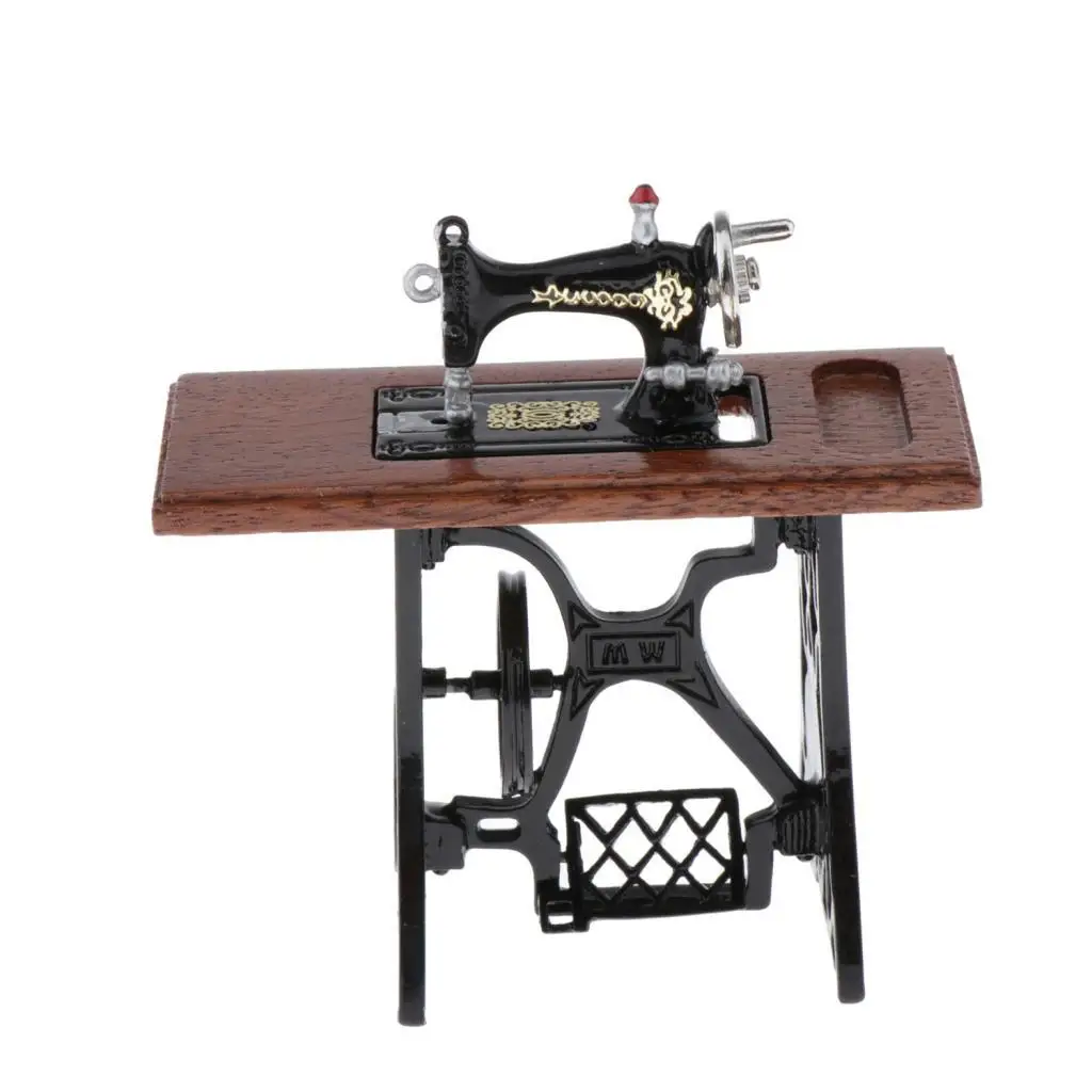 12th Dollhouse Sewing Machine with Cloth Scissors Model for Sewing Room