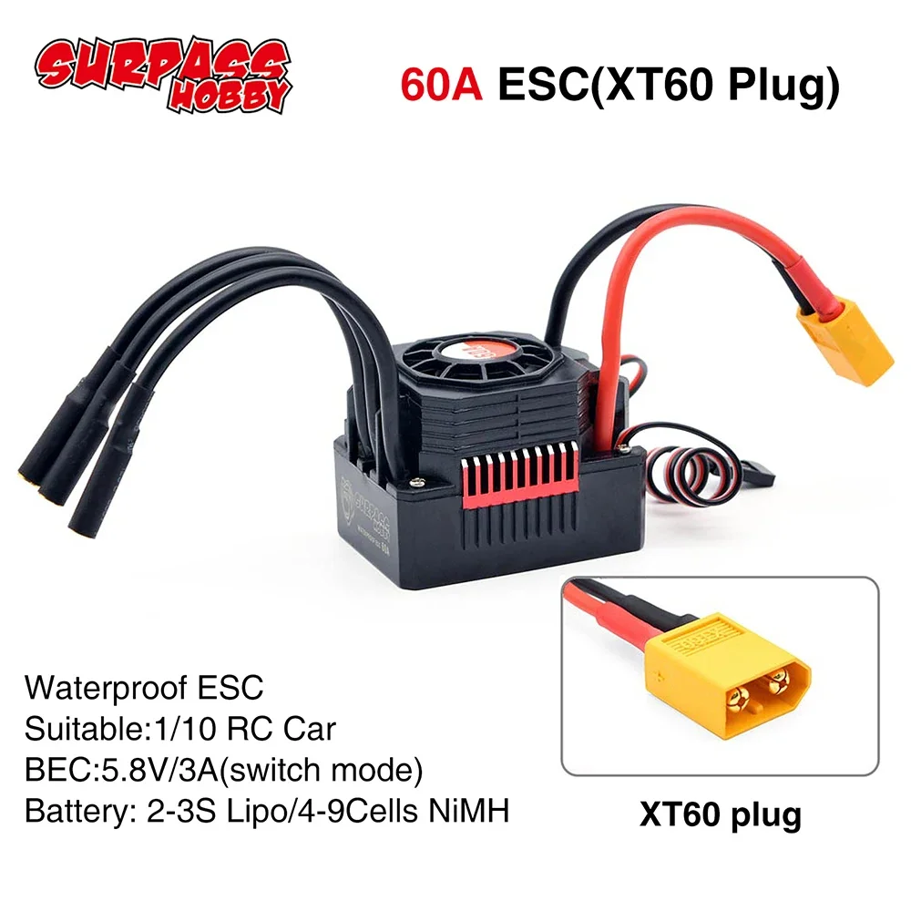 Surpass Hobby Rocket F540 Waterproof Brushless Motor 60A ESC T/XT60 Plug for RC Car 1/10 Wltoys Tamiya Axial 1/12 12428 Redcat