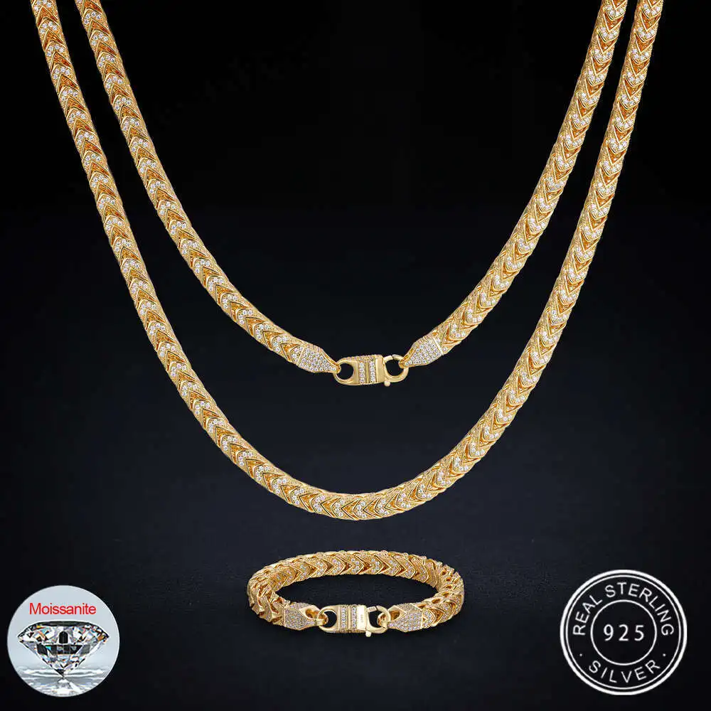 

High Quality Hip Hop Jewelry 6mm 8mm 18k Gold Plated 925 Sterling Silver Vvs Moissanite Diamond Iced Out Franco Chain Necklace