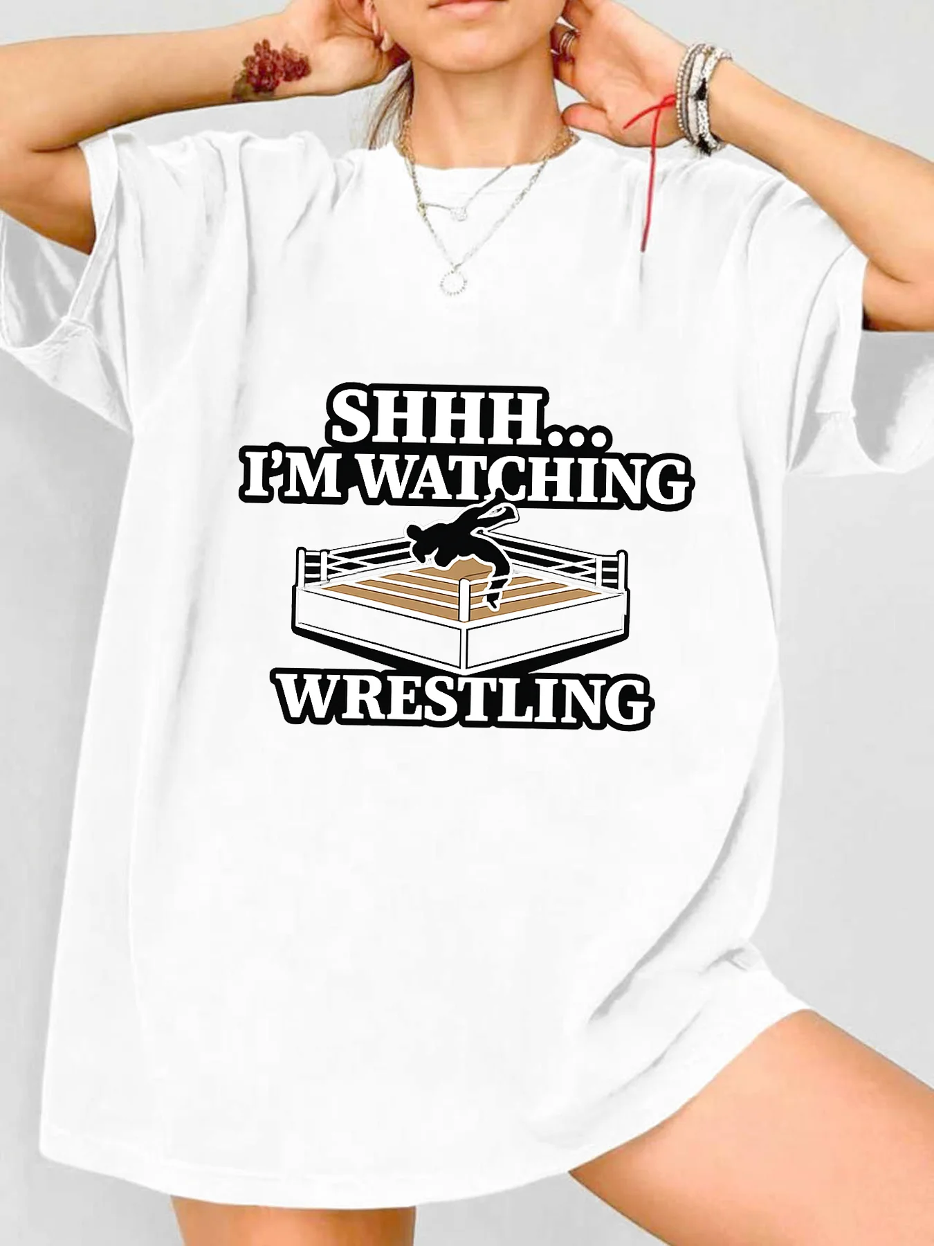 

【WDS00146】Plus size women's round neck short sleeve T-shirt with elastic half sleeves and trendy prints