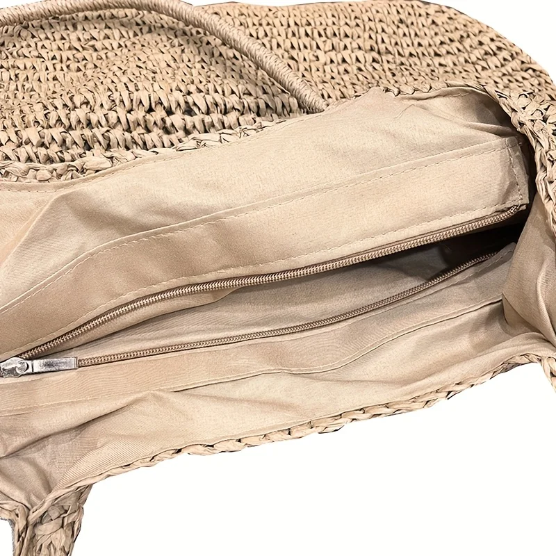 Damen-Umhängetasche, modische Strohtasche mit großem Fassungsvermögen, lässige, solide, einfache Strandtasche für Urlaub, Strand, Outdoor, Reisen, Camping – Detail 11