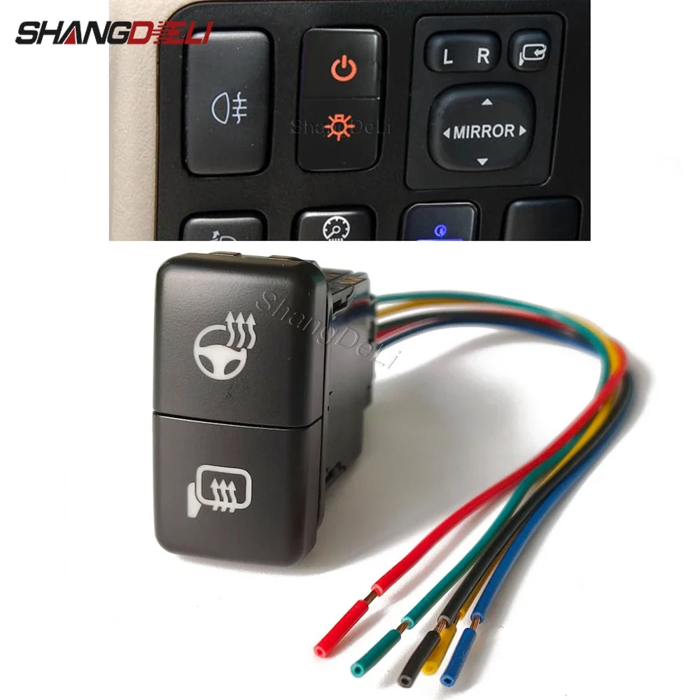 12V Car LED Light Steering Wheel Heat Side Wing Rearview Mirror Heated Button Switch For Toyota Hilux Prado 120 FJ CRUISE