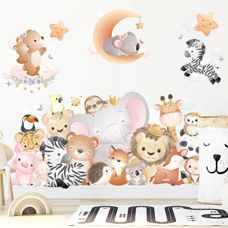 

Cartoon Wall Sticker For Children Lion Elephant Star PVC Room Decor Stickers Home Decoration Accessories Self-Adhesive Wallpaper