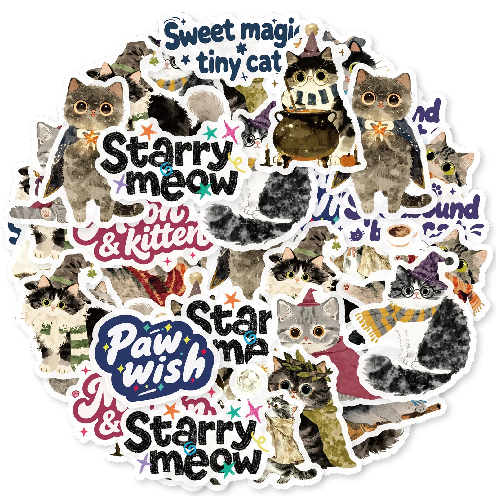 Etori Life 15 pegatinas mágicas de gatos estilo Harry Potter para mascotas, material vintage para diario, collage, adecuado para portátiles, carcasas de teléfono, bolsos, diarios, portalápices, libretas de presupuesto, blocs de notas, suministros para álb