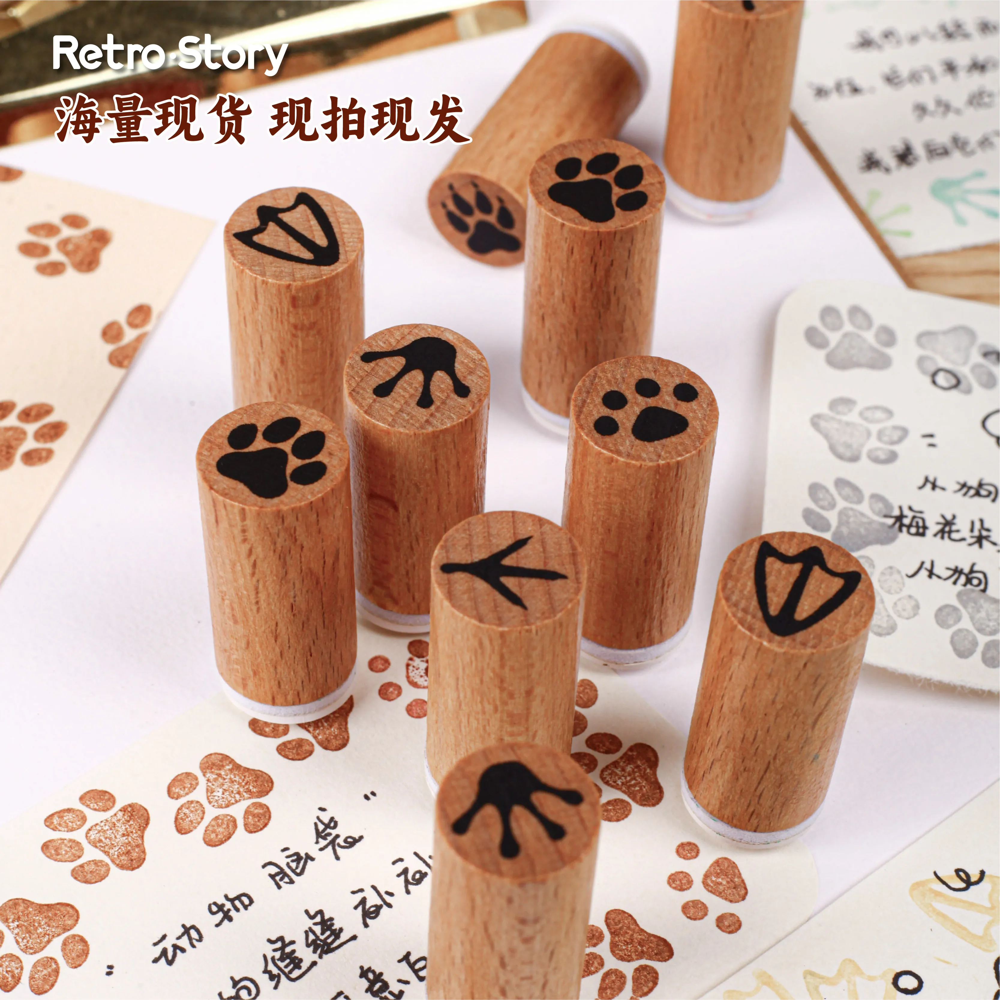 1 pc vintage pegadas de animais de estimação carimbo de borracha de madeira forma de garrafa diy decoração scrapbooking álbuns selo de madeira planejador diário papelaria