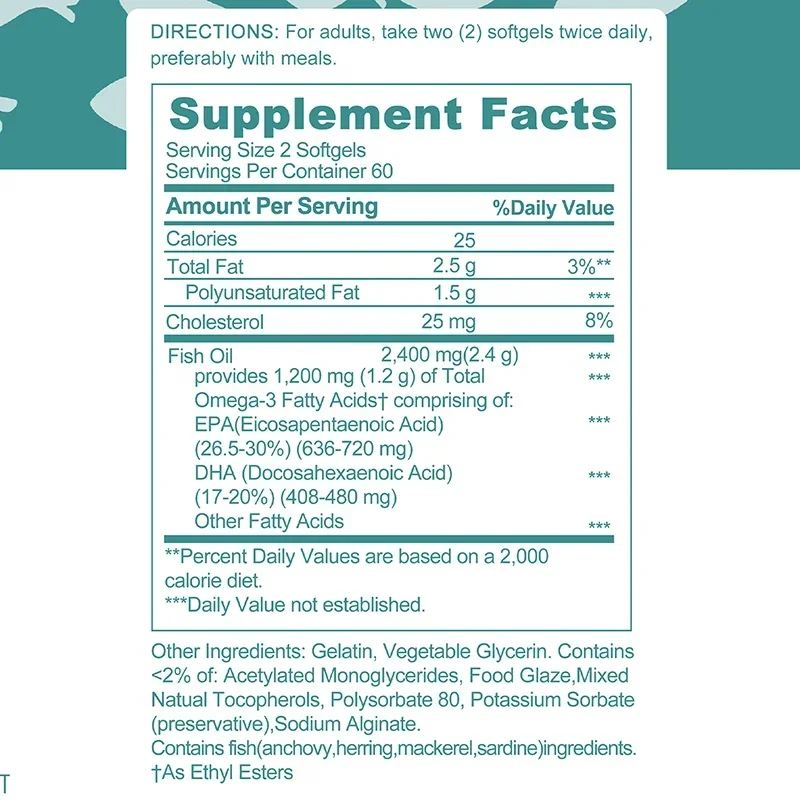 Fish Oil - Helps Brain & Cardiovascular System, Relief Eye Fatigue, Improve Cognitive & Learning Ability