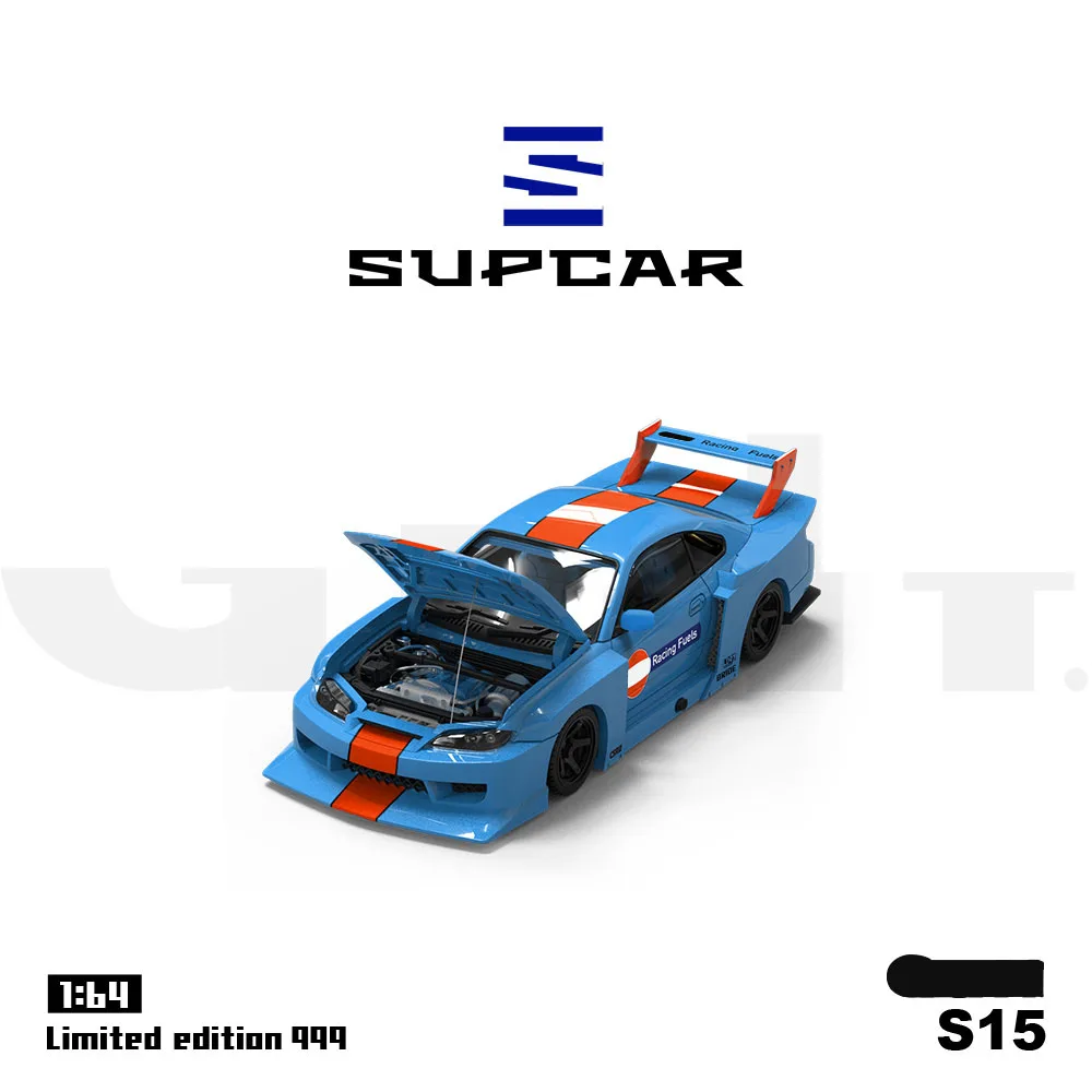 

SUPCAR 1:64 S15 Передняя открытая крышка, красная/синяя картина, модель автомобиля из сплава для коллекции, дисплея, подарка
