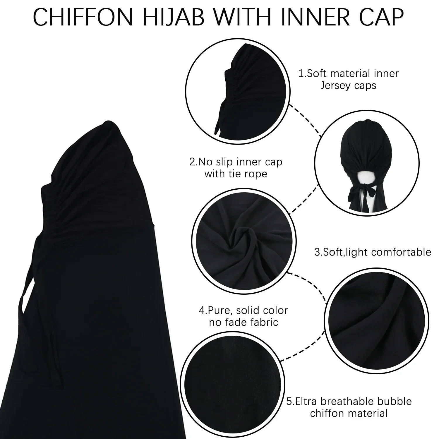 Hijab de gasa para mujeres musulmanas con gorra Hijabs de gasa con gorras Hijab instantáneo con pin de capó Hijabs de gasa gratis con gorras internas