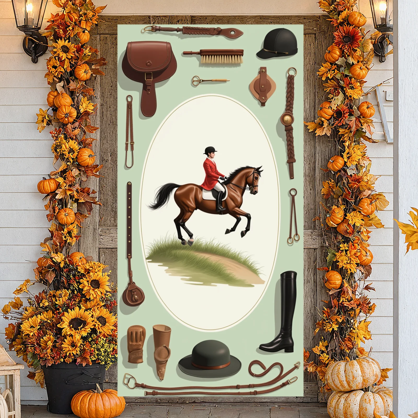 Horse Lover Backdrop Horseshoe Decor Equestrian Banner Horse Theme Background Leather Reins Equine Celebration Background