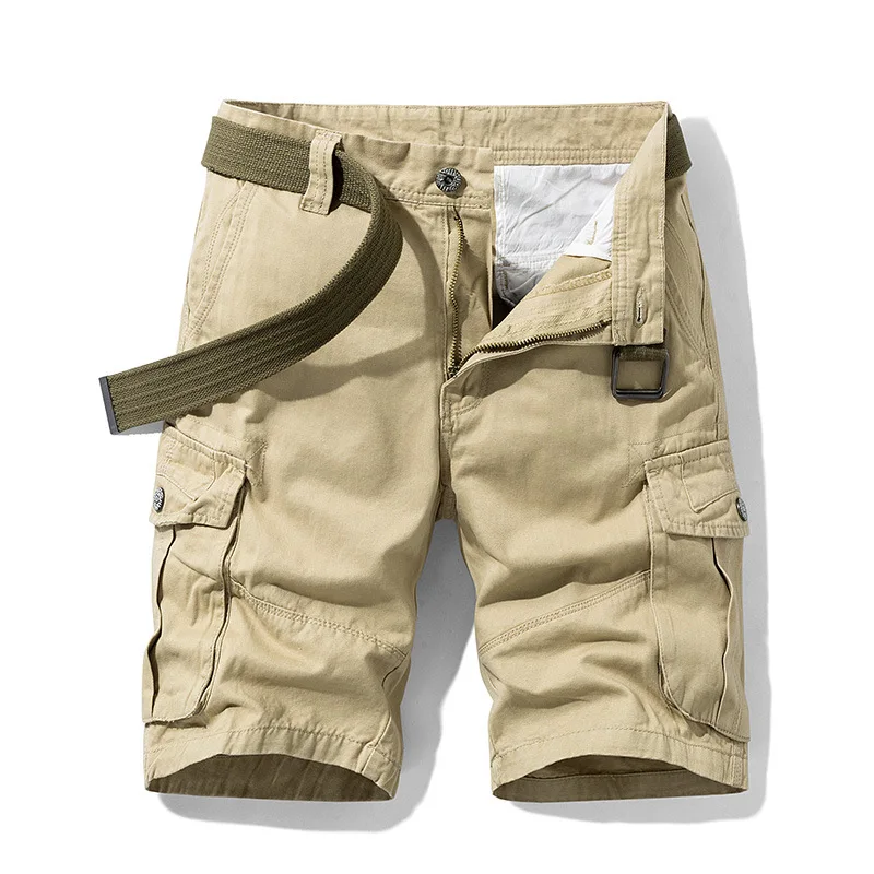

Mens 100% Cotton Cargo Shorts 2026 Summer Fashion Comfortable Multi-Pockets Casual Hiking Work Shorts Male Outdoor with Belts