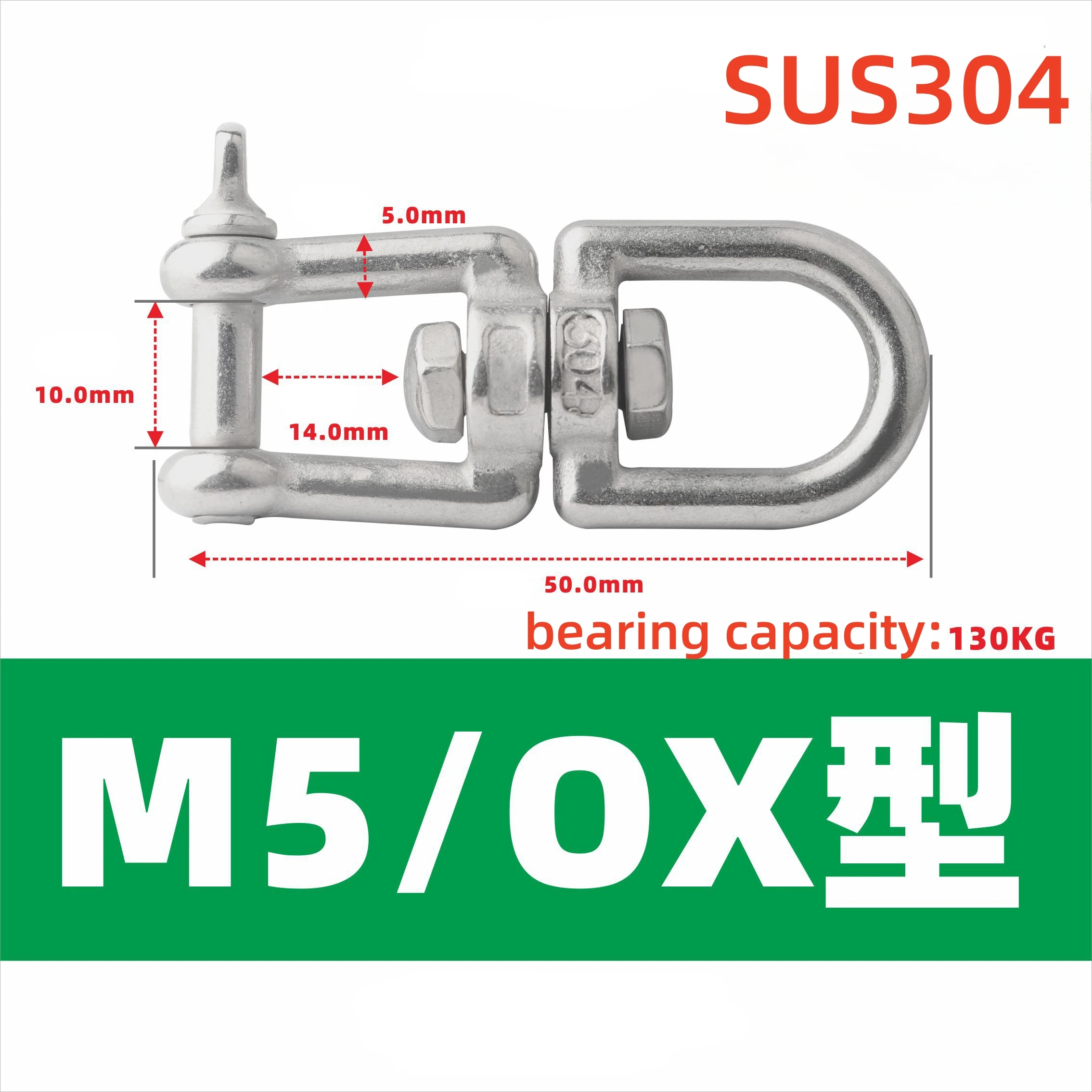 304 roestvrijstalen kaak draaibare ankerconnector Duty Boat Marine Yacht Swivel Snap Rolling Shackle Haken Apparaat Swivel Snap