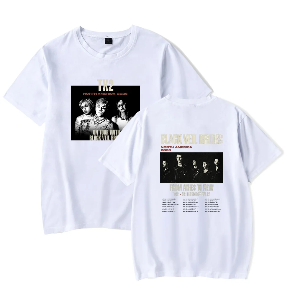 Tx2 Merch T-Shirt 2026 Black Veil Brides Tour Merch Unisex Graphic Tee Streetwear Fashion Short Sleeve Top for Fans