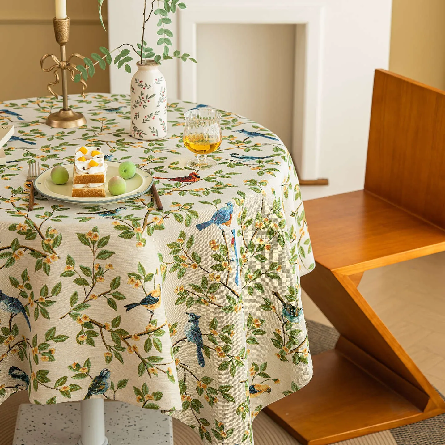 Tablecloth, American rural pastoral style, flower and bird jacquard dining table cloth, high-end rectangular tablecloth
