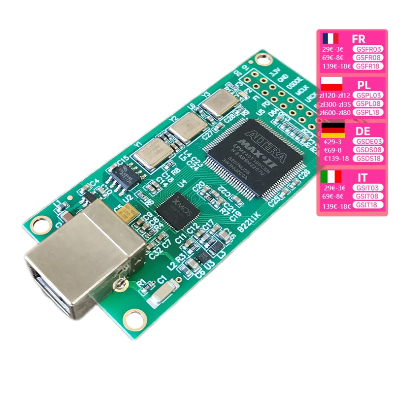 Nvarcher XMOS XU208 USB Digital Interface Module  to I2S/IIS Asynchronous  Card DSD256/PCM384 For DAC