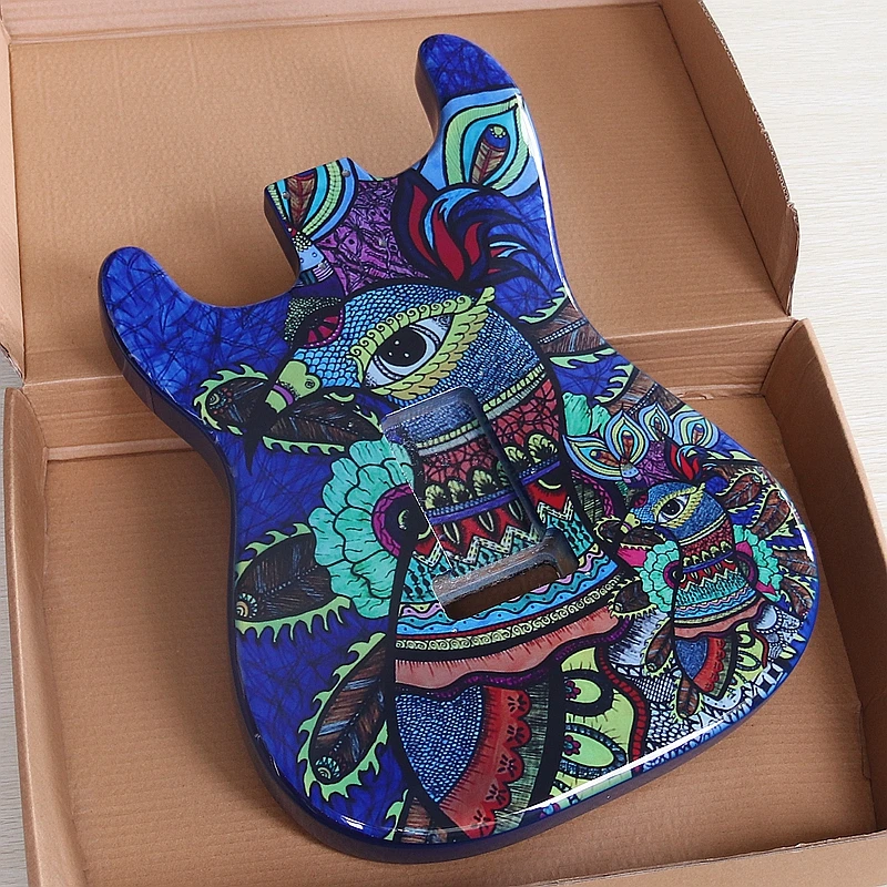Compatible Style Guitar DIY Replacement Body Colorful Bird Pattern Poplar Wood High Gloss Finish Electric Guitar Accessories