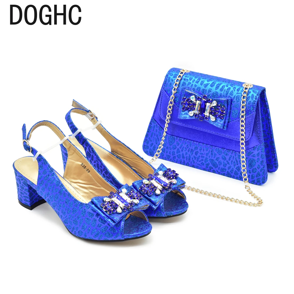 

New Arrival African Women Shoes and Bags Italy Shoe and Bag Set for Party in Women Italian Rhinestone Peep Toe Heeled Sandals