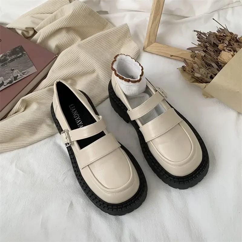 Brown Luxury Leather Casual Round Toe Ladies Footwear Japanese Style Lolita Gothic Women\'s Shoes Platform Buckle Mary Jane 39 E