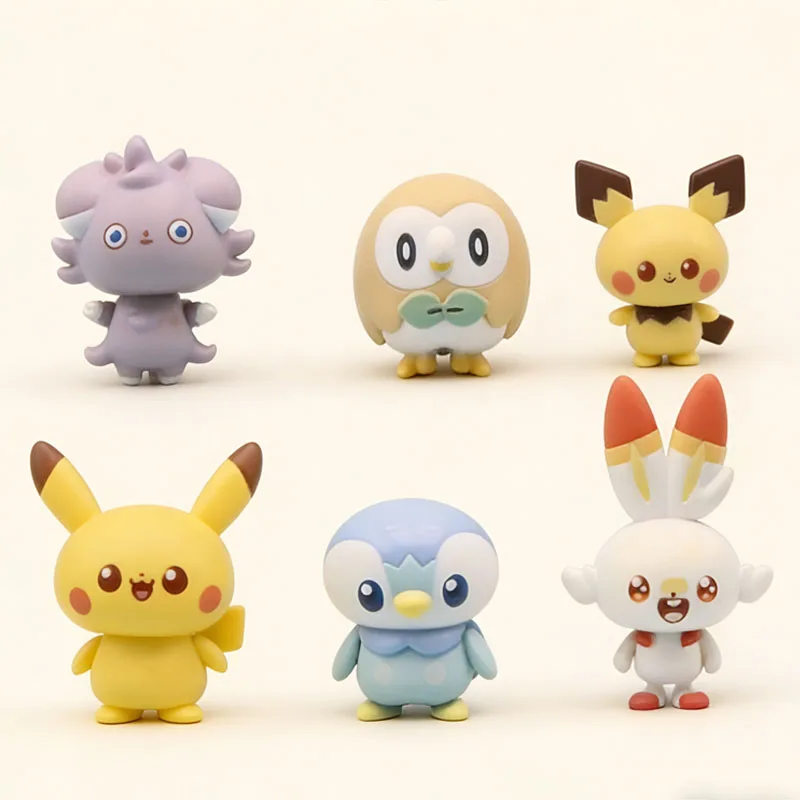 Figura Coleccionable de Pokémon de Bandai, Pikachu, Piplup, Scorbunny, Rowlet, Set Chibi, Decoración de Escritorio, Lindo Regalo para Niños, Juguete de Anime