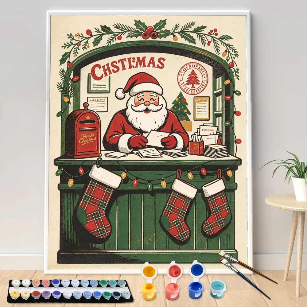 Digital Acrylic Painting Kit DIY Santa Reading Xmas Letters Art Canvas Hand Painted Home Decor Personalized Surprise Gift