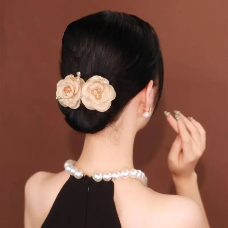 Moda Eleganckie podwójne kwiaty Updo Akcesoria do włosów dla kobiet Prezent Retro Luksusowy leniwy mężczyzna Wiązane nakrycie głowy Nakrycie głowy