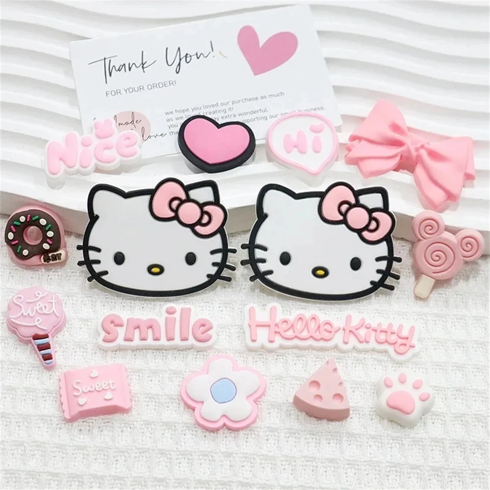 MINISO różowa seria Cute Cartoon Hello Kitty Charm klamra do butów akcesoria DIY zdejmowane drewniane drewniaki sandały klamra dekoracja