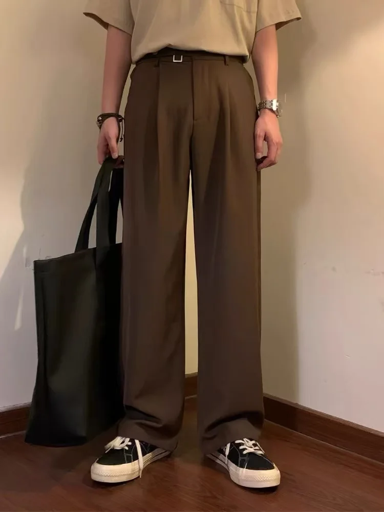 

Летние мужские повседневные брюки прямого кроя однотонные, свободные, универсальные, в стиле японского ретро, универсальные длинные брюки для работы