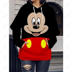 Disney Frauen Hoodies Minnie Mickey Mouse Hoodies Cartoon Tops Langarm Taschen Long Sleeve Sweatshirts Mode Mit Kapuze Frauen